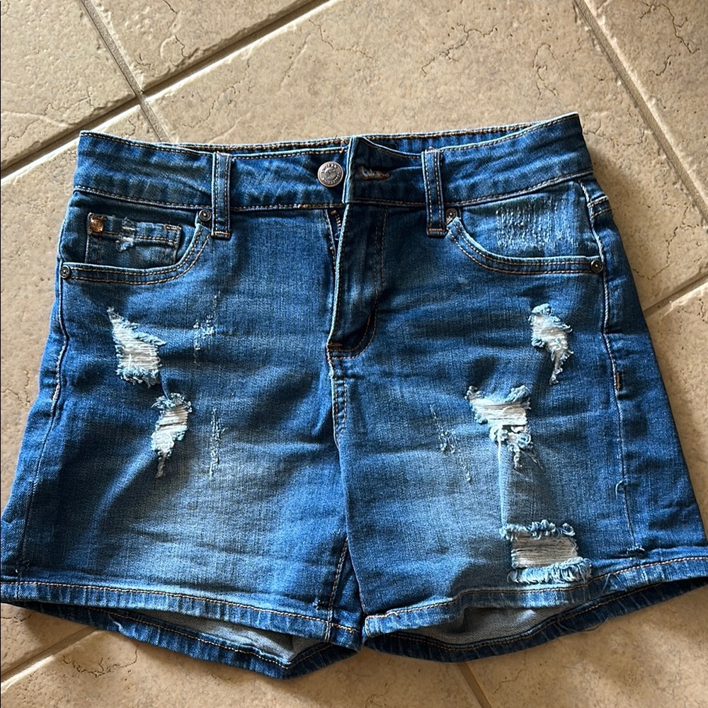 Blue Distressed Jean Shorts with Modern Fit